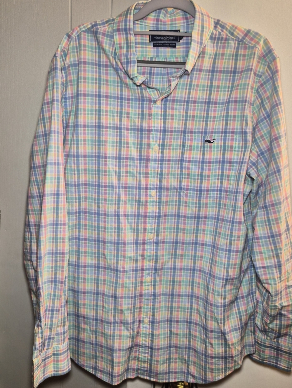 Vineyard Vines Slim Fit Spring Shirt Mens L Multicolor Plaid Long Sleeve Cotton